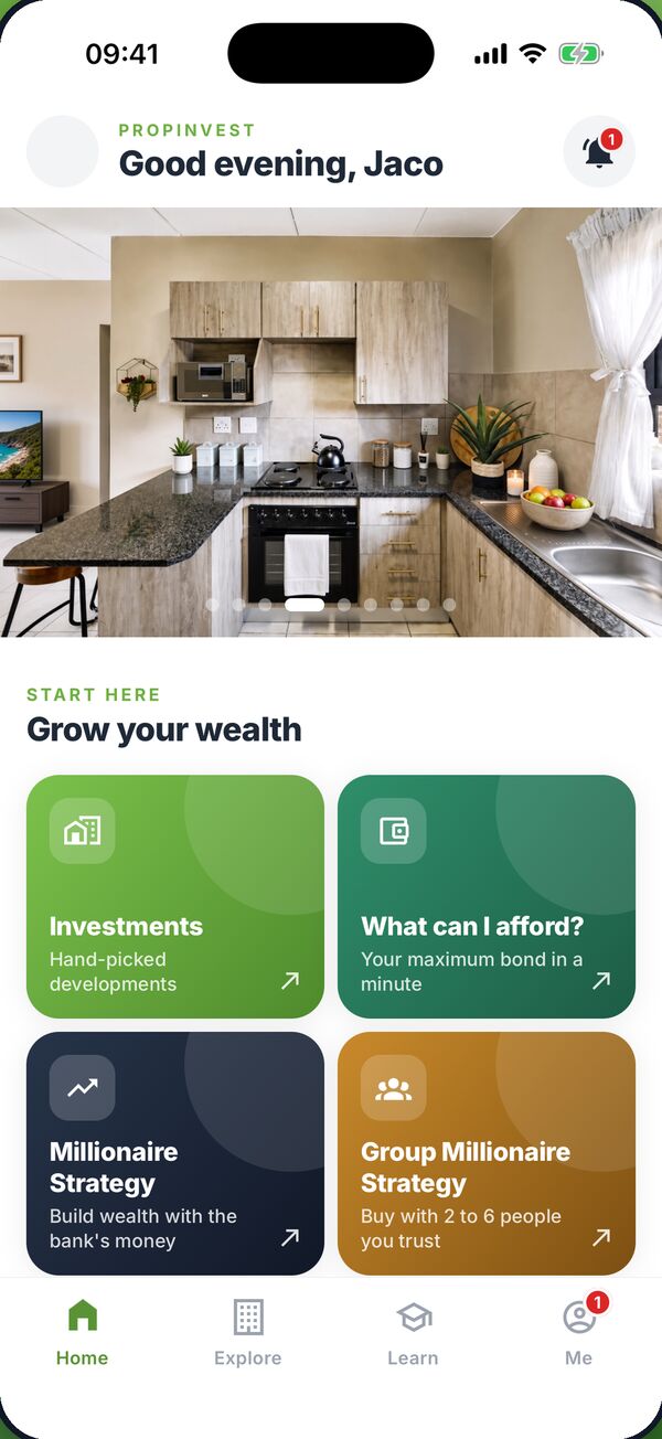 PropInvest app home screen