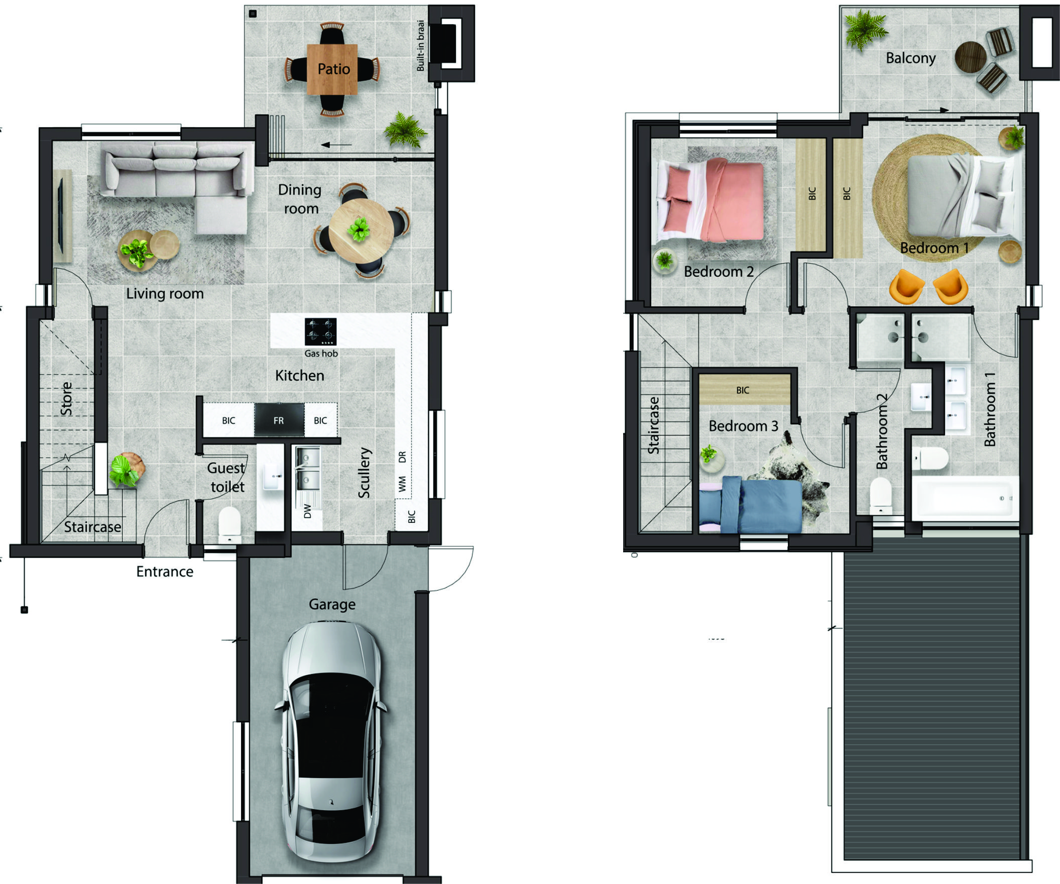 3 bedroom and 2 Bathroom floorplan Waterfall Node