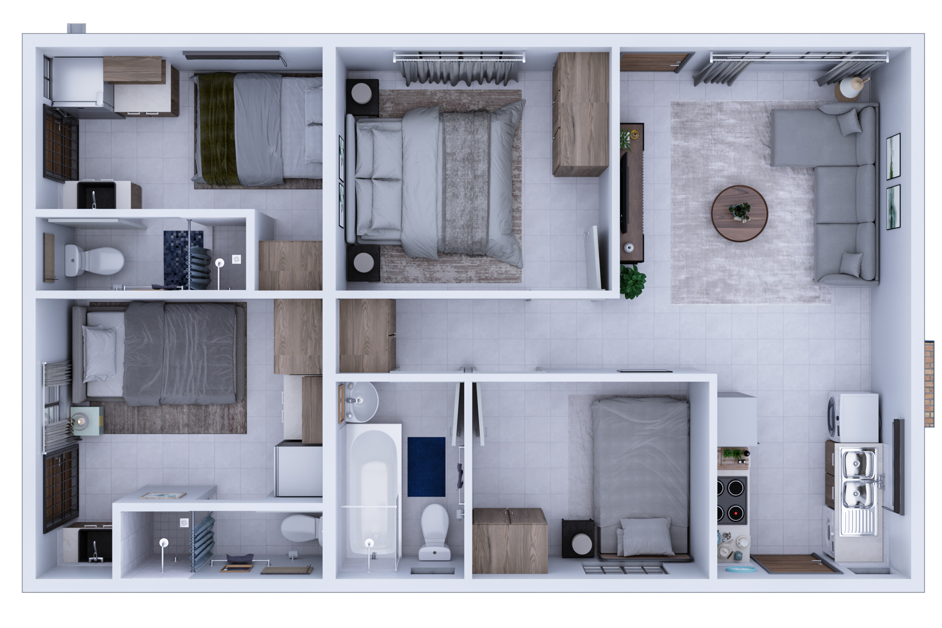 2 BED 2 BATH 60sqm - General FLOOR PLAN